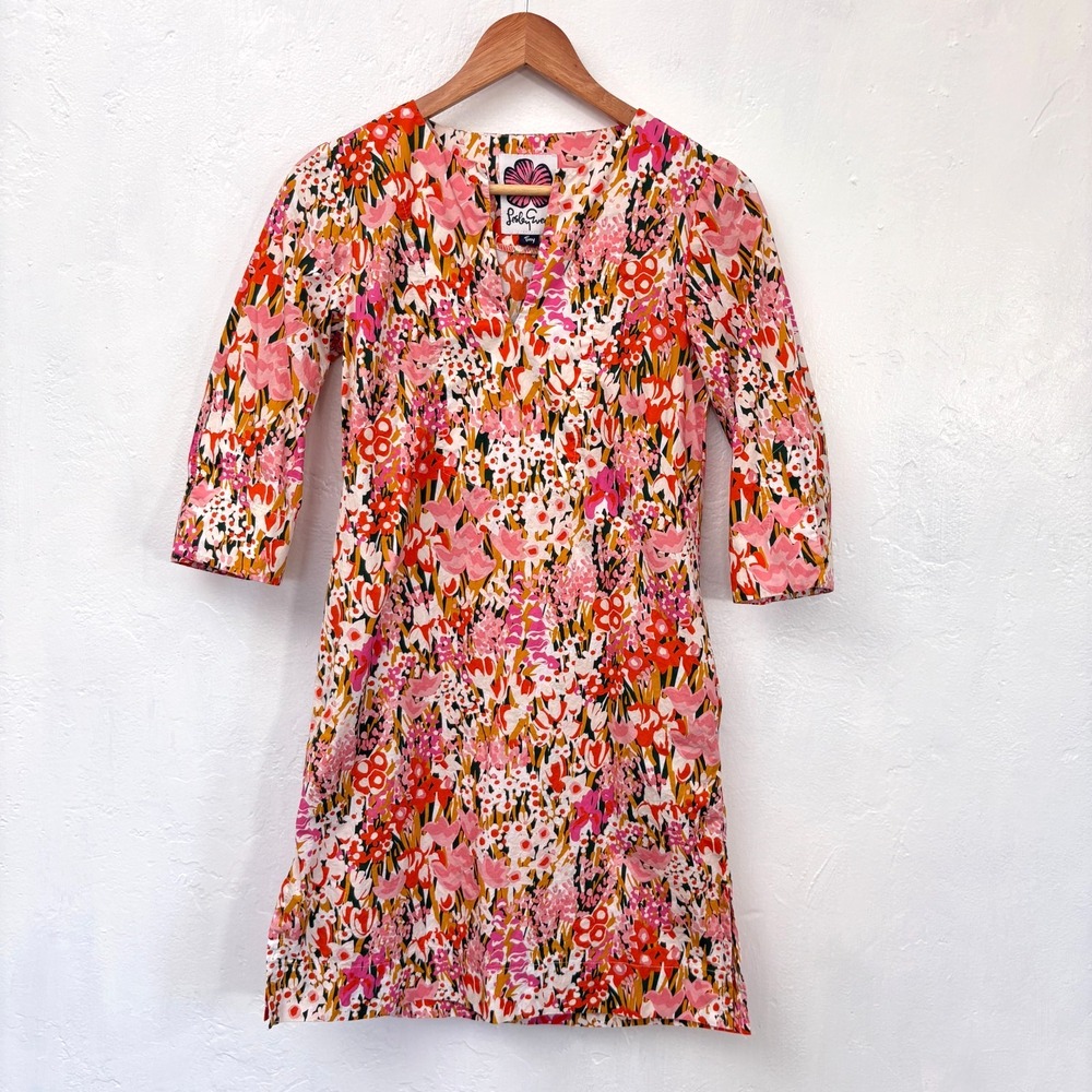 Leslie Evers Floral Dress Women Size Tiny XS Pink Side Pockets